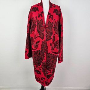 Time and Tru Womens Coat Red Knit Floral Open Knit Cardigan Pockets New Sz XL